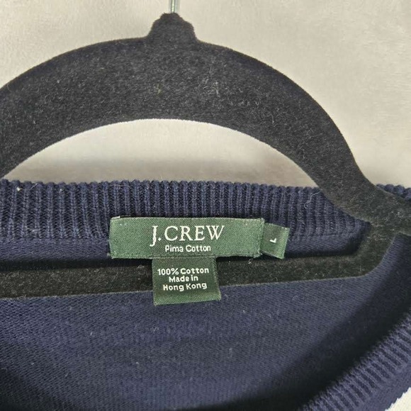 J Crew Mens Argyle Sweater Navy Green White Pima Cotton L Classic Preppy - Picture 3 of 6
